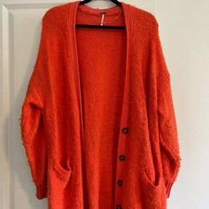 Free People Orange Fuzzy Oversized Cardigan XS